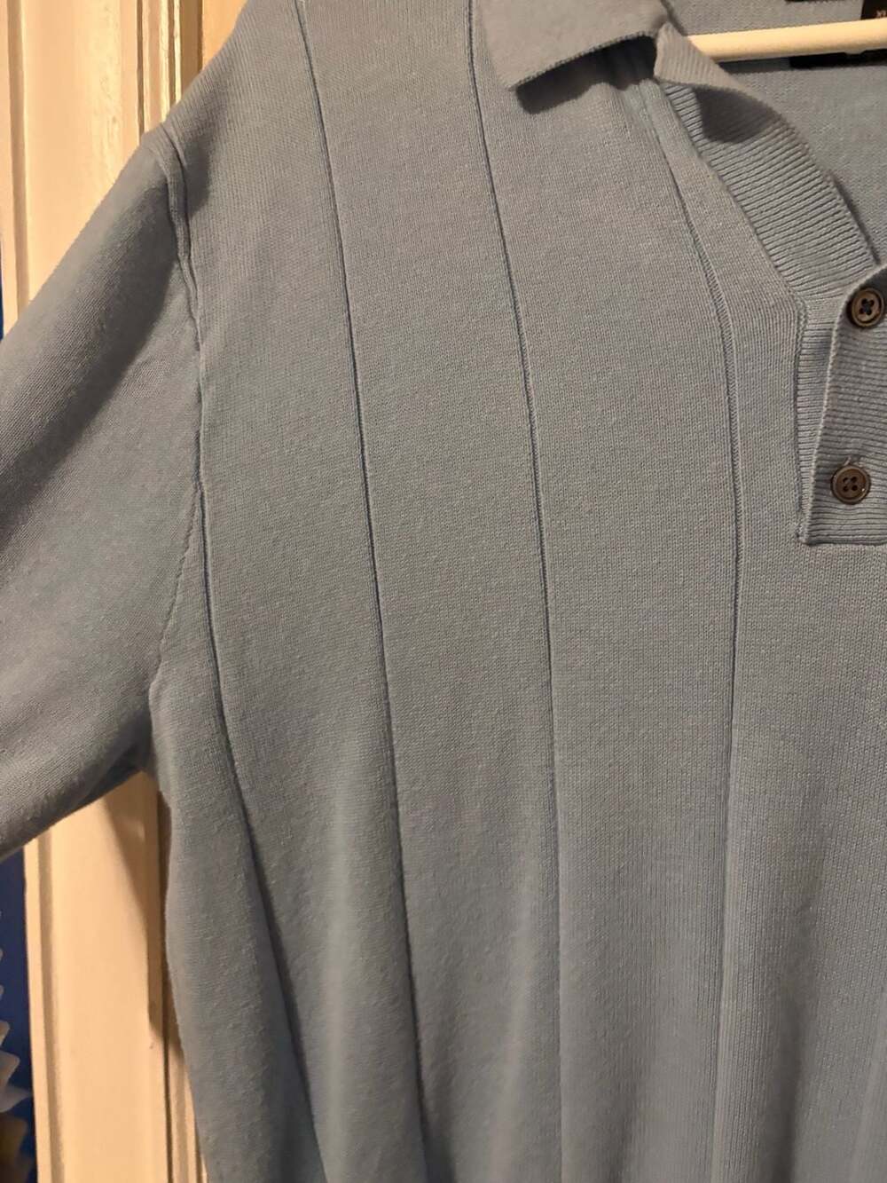 Tailored Athlete Blue 100% Cotton Ribbed Knit Short Sleeve Polo Shirt XL - Picture 4 of 4